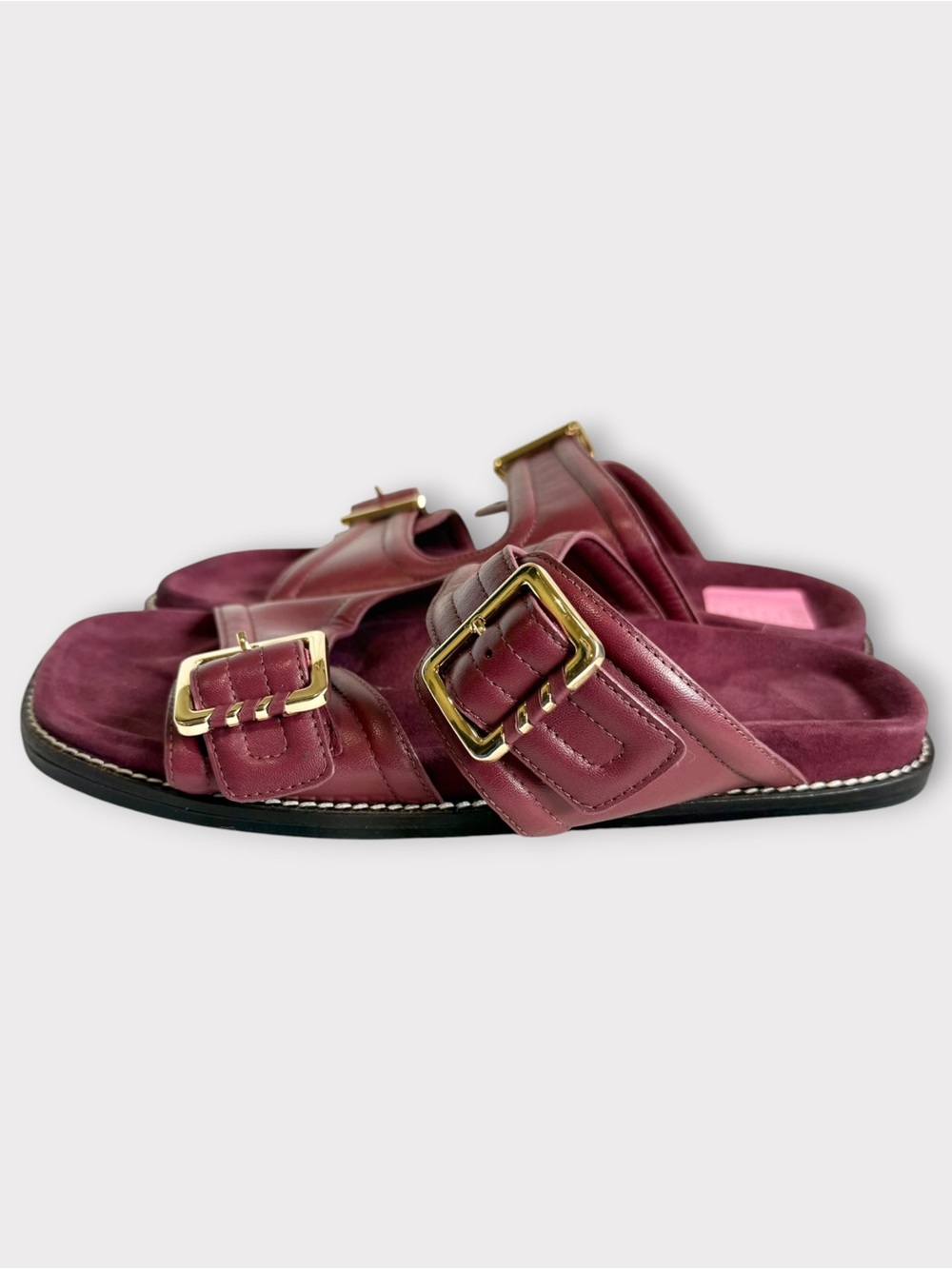 New! Free People Sz 8.5 Burgundy Sage Square Toe Suede Footbed Slides Sandals